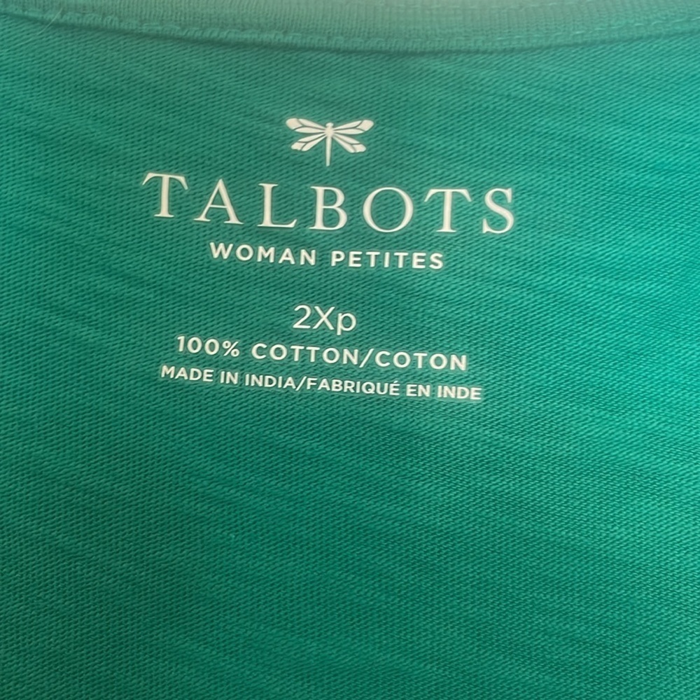 Talbots 2XP Sleeveless Tank Top Green 100% COTTON. Crochet detail on top Preworn - Picture 4 of 13
